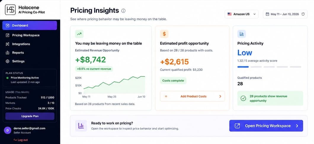 Holocene Pricing Dashboard